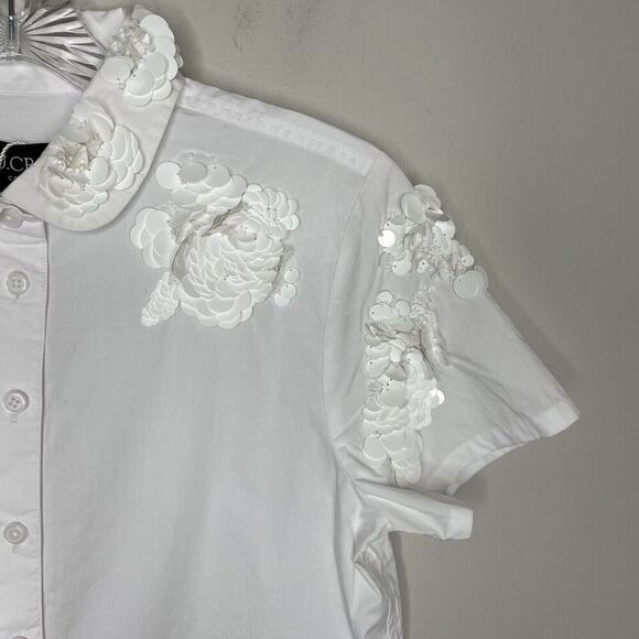 J.CREW Collection Top Women 4 Floral Appliques Button Up NEW Cropped White CC241 - Picture 6 of 16